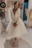 long-sleeves-short-wedding-dress-with-beaded-plunging-neckline-2