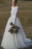 long-sleeves-spandex-t-shirt-wedding-dress-with-separate-tulle-skirt