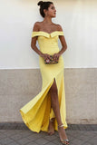 long-yellow-evening-dresses-off-the-shoulder-front-cut-vestido-de-noche