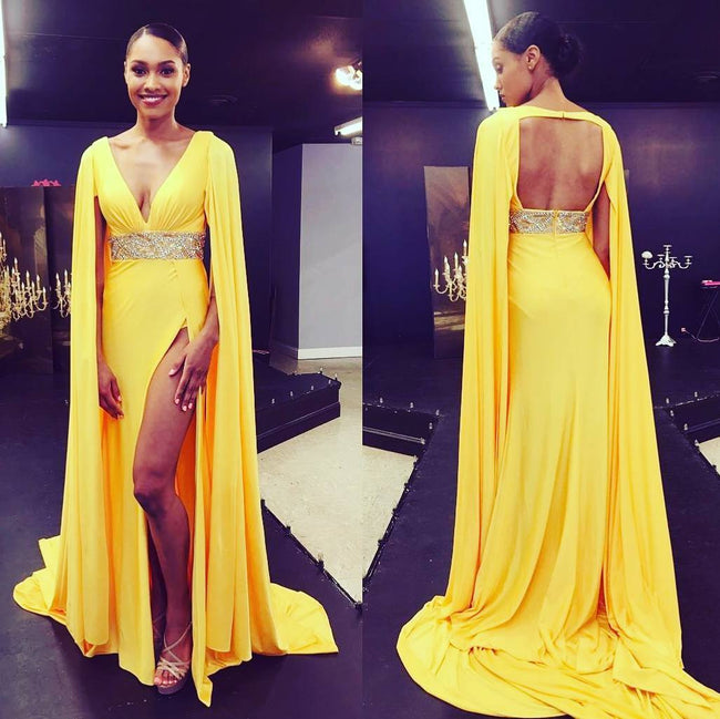 loose-long-sleeves-yellow-prom-gowns-with-beaded-band-1