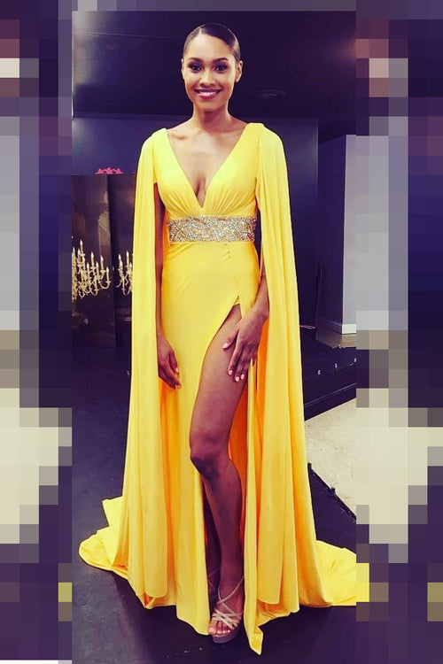 loose-long-sleeves-yellow-prom-gowns-with-beaded-band