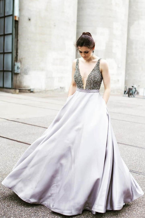 low-cut-v-neckline-rhinestones-prom-dress-satin-ball-gown