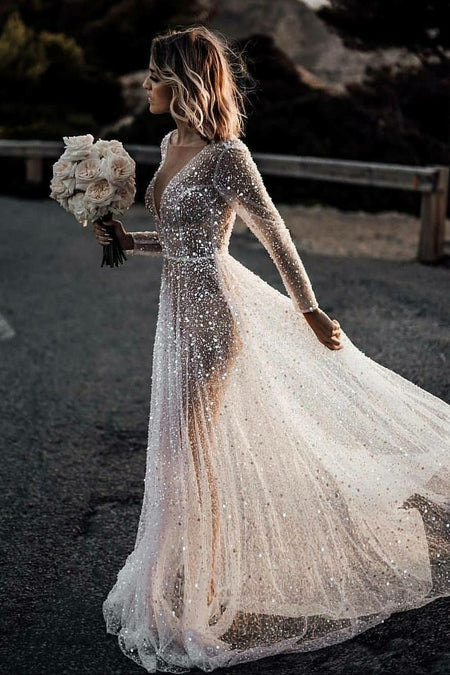 Modest Dubai Long-sleeves Wedding Gown High Neck 2022