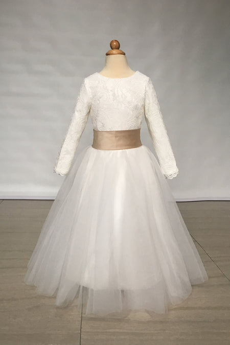 A-line Tea-length Lace and Tulle Flower Girl Dress Pattern