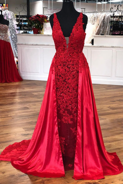 made-to-order-red-lace-evening-dresses-beaded-v-neckline