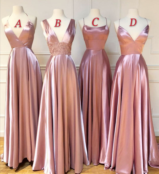 Mauve Rose Bridesmaid Dresses V-neckline Wide Lace Waistband