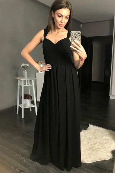 maxi-long-black-chiffon-prom-gowns-with-beaded-cap-sleeves