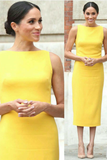 meghan-markles-yellow-dress-tea-length-satin-prom-gown