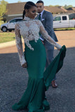 mermaid-hunter-green-prom-gown-with-sheer-lace-beaded-long-sleeves