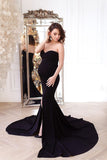 mermaid-split-black-maternity-dress-for-baby-shower