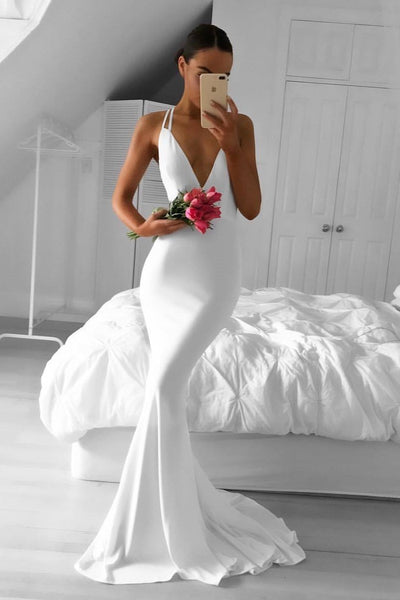 mermaid-style-white-prom-dresses-with-deep-v-neckline