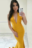 mermaid-style-yellow-prom-gowns-with-deep-halter-neckline-1
