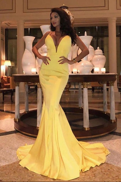 mermaid-yellow-prom-dress-with-plunging-neckline
