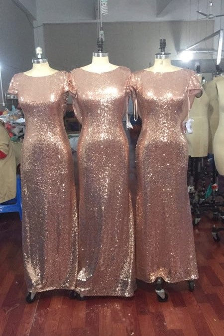 metallic-rose-sequins-bridesmaid-dresses-with-short-sleeves