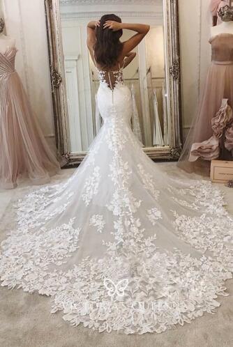 Romantic Lace Mermaid Wedding Dresses with Double Straps