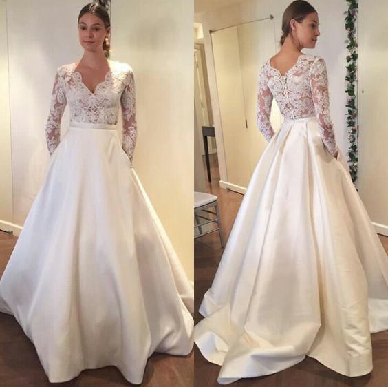 modern-illusion-lace-long-sleeves-wedding-dresses-with-satin-skirt-1