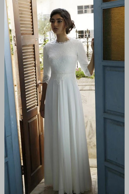 V-neckline Simple Boho Beach Wedding Dress Organza