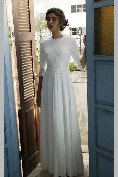modest-chiffon-bride-dress-with-lace-sleeves