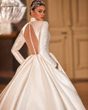 Modest Dubai Long-sleeves Wedding Gown High Neck 2022