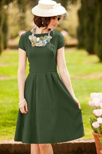 modest-olive-green-bridesmaid-gown-short-sleeves