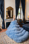 Multi-layers Tulle Blue Wedding Dress with Beaded Bodice