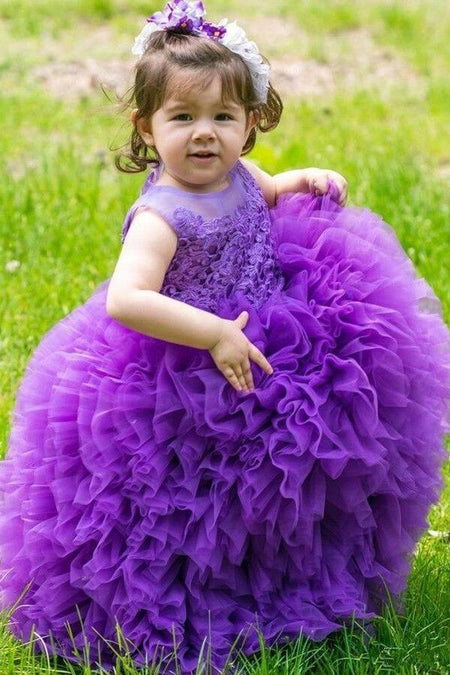 Sequin Tulle Flower Girls Dress Ball Gown with Bow Belt