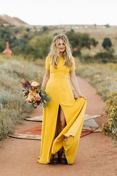 mustard-bridesmaid-wedding-guest-dress-with-short-sleeves-1