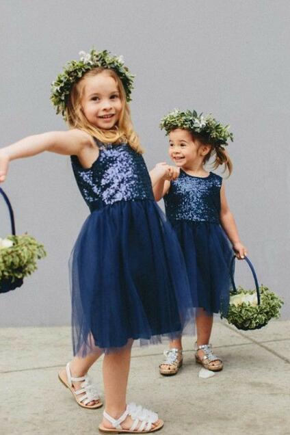 Sequin Tulle Flower Girls Dress Ball Gown with Bow Belt