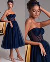 Navy Tulle Short Prom Dress Strapless Corset Bodice