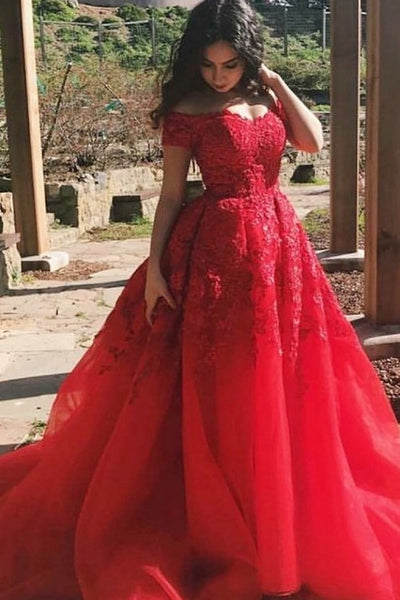 off-the-shoulder-appliques-red-organza-prom-dresses