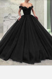 off-the-shoulder-black-prom-gown-with-puffy-tulle-skirt