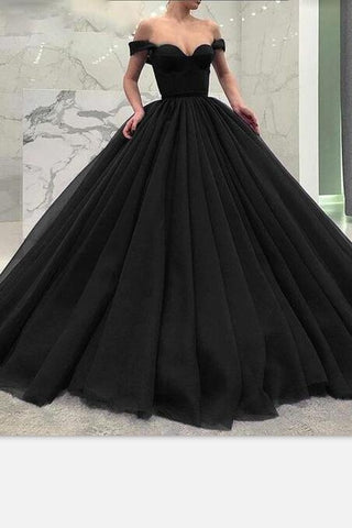 Off-the-shoulder Black Prom Gown with Puffy Tulle Skirt loveangeldress Off-the-shoulder Black Prom Gown with Puffy Tulle Skirt loveangeldress