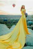 off-the-shoulder-boho-yellow-evening-dresses-with-long-train-3