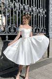 off-the-shoulder-corset-short-satin-wedding-dresses-with-bow-sash