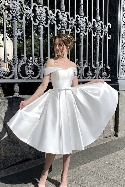 off-the-shoulder-corset-short-satin-wedding-dresses-with-bow-sash