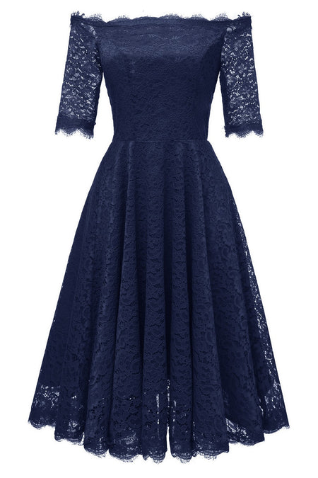 Short Lace Navy Blue Bridesmaid Dresses Sleeveless