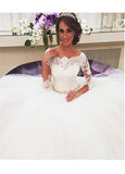 off-the-shoulder-lace-34-sleeves-wedding-gown-with-rhinestones-belt-sash-2