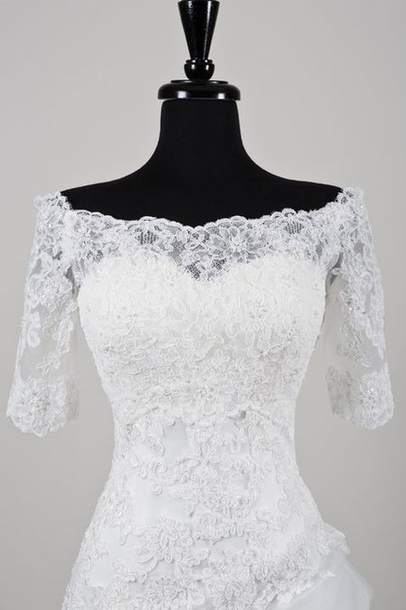 Short Sleeves Bridal Wedding Jackets Bolero with Beaded Lace