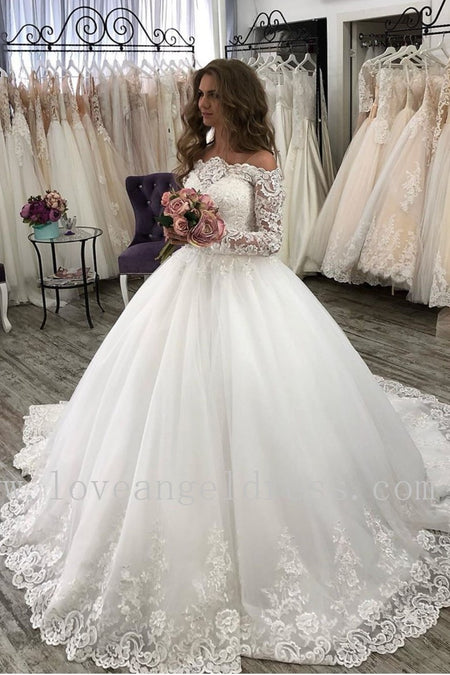 Royal Court Princess Ball Gown Wedding Dress with Long Lace Sleeves