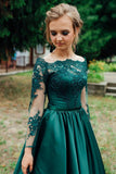off-the-shoulder-lace-long-sleeves-evening-dress-green-satin-skirt-1
