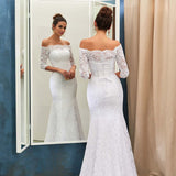 off-the-shoulder-lace-white-wedding-dress-with-sleeves-1