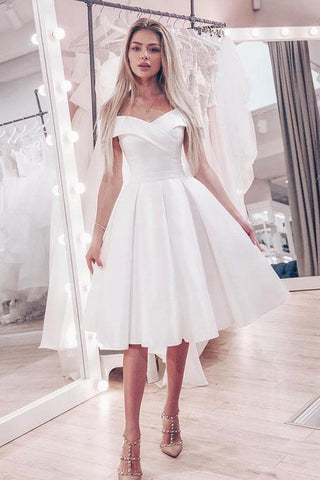 Off-the-shoulder Little White Wedding Dress Short A-line Skirt loveangeldress Off-the-shoulder Little White Wedding Dress Short A-line Skirt loveangeldress