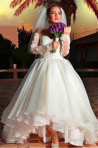 off-the-shoulder-organza-wedding-dress-with-lace-sleeves