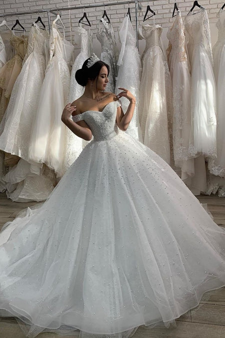 Sweetheart Tulle Bride Ball Gown Dresses with Lace Bodice