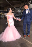 off-the-shoulder-pink-mermaid-evening-gowns-with-tulle-skirt