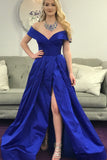 off-the-shoulder-royal-blue-prom-gowns-with-slit-side