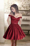 off-the-shoulder-satin-burgundy-cocktail-party-dress-with-beaded-belt
