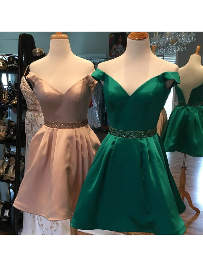 off-the-shoulder-satin-cocktail-party-dress-with-beaded-belt