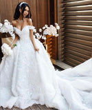 off-the-shoulder-white-princess-flower-wedding-dresses-with-long-train-2