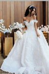 off-the-shoulder-white-princess-flower-wedding-dresses-with-long-train